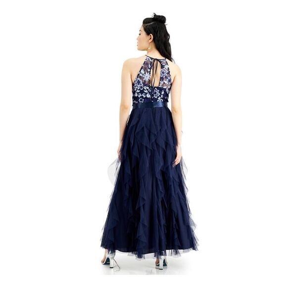 TEEZE ME Womens Layered Full-Length Dress Navy Sleeveless Formal Juniors 1\2 - Picture 2 of 4